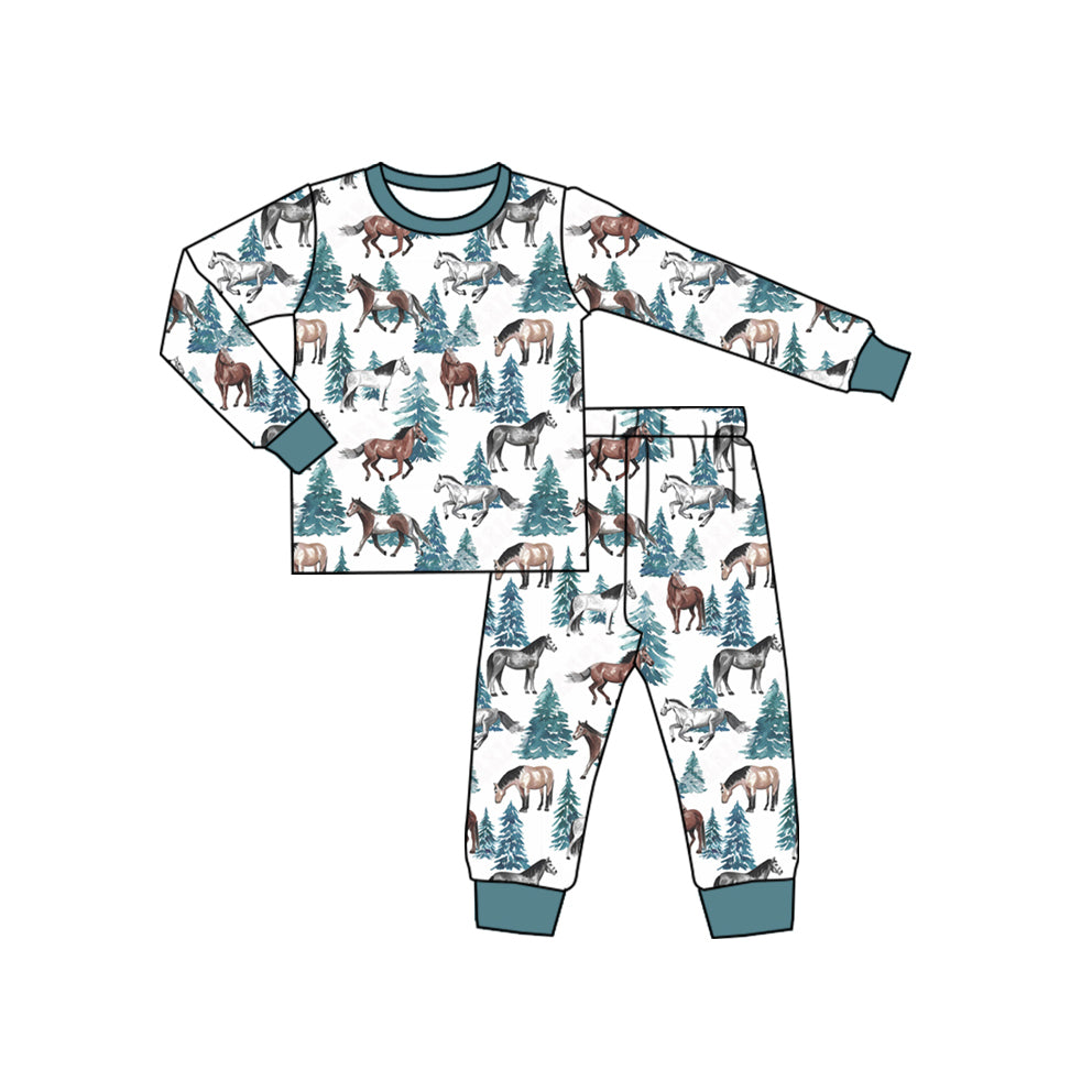 preorder BLP0663 horse tree long sleeve pants boys pajamas