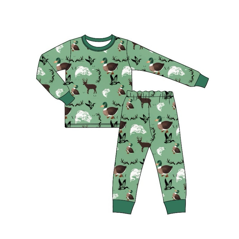 preorder BLP0668 hunting mallard deer green long sleeve pants boys pajamas