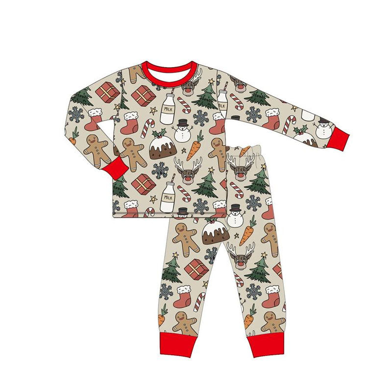 preorder BLP0671 Christmas gingerbread man snowman long sleeve pants boys pajamas