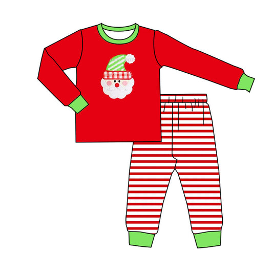 preorder BLP0690 Christmas Santa red long sleeve striped pants boys pajamas
