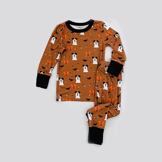 preorder BLP0711 Halloween spooky pumpkin brown long sleeve pants boys pajamas