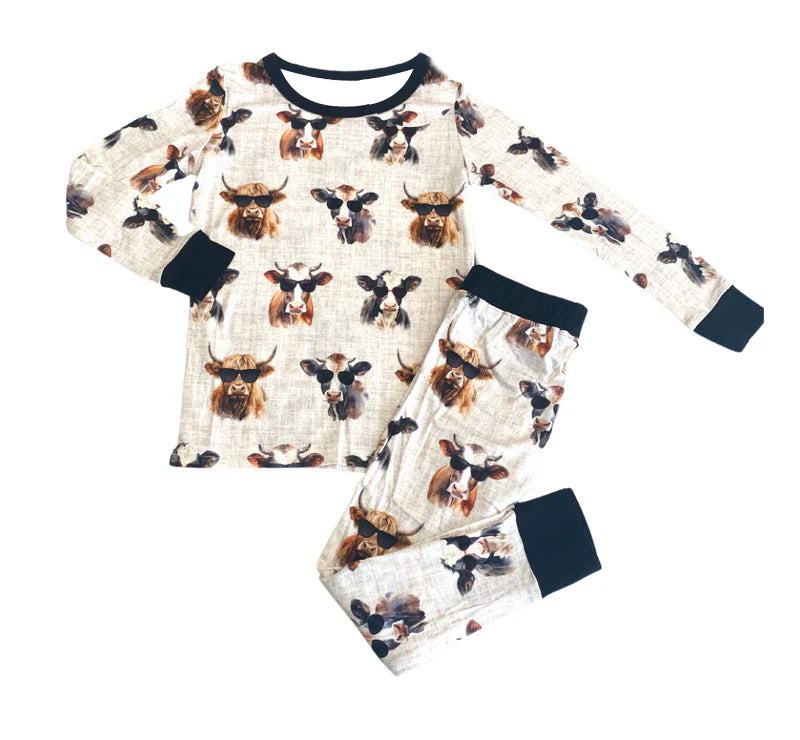 preorder BLP0724 highland cow long sleeve pants boys pajamas