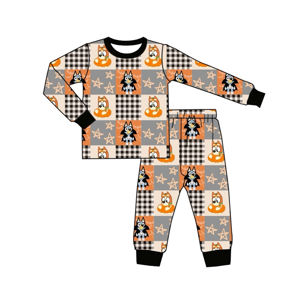 preorder BLP0728 Halloween blue dog pumpkin long sleeve pants boys pajamas