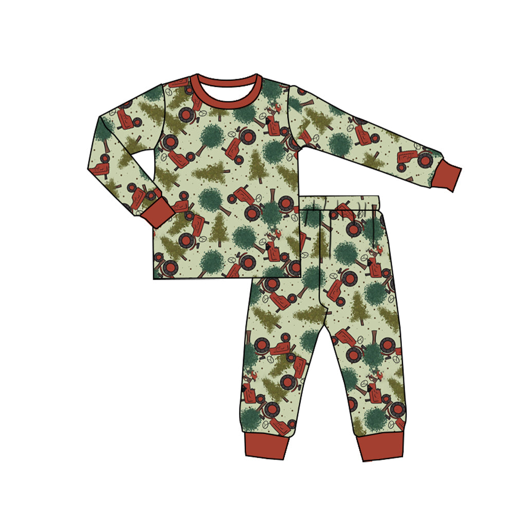 preorder BLP0744 Christmas farm tree tractor long sleeve pants boys pajamas