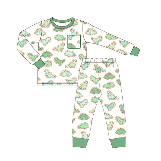 preorder BLP0755 cute green dinosaur long sleeve pants boys pajamas