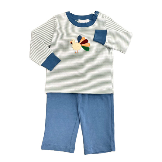 preorder BLP0761 Thanksgiving turkey striped long sleeve blue pants boys set