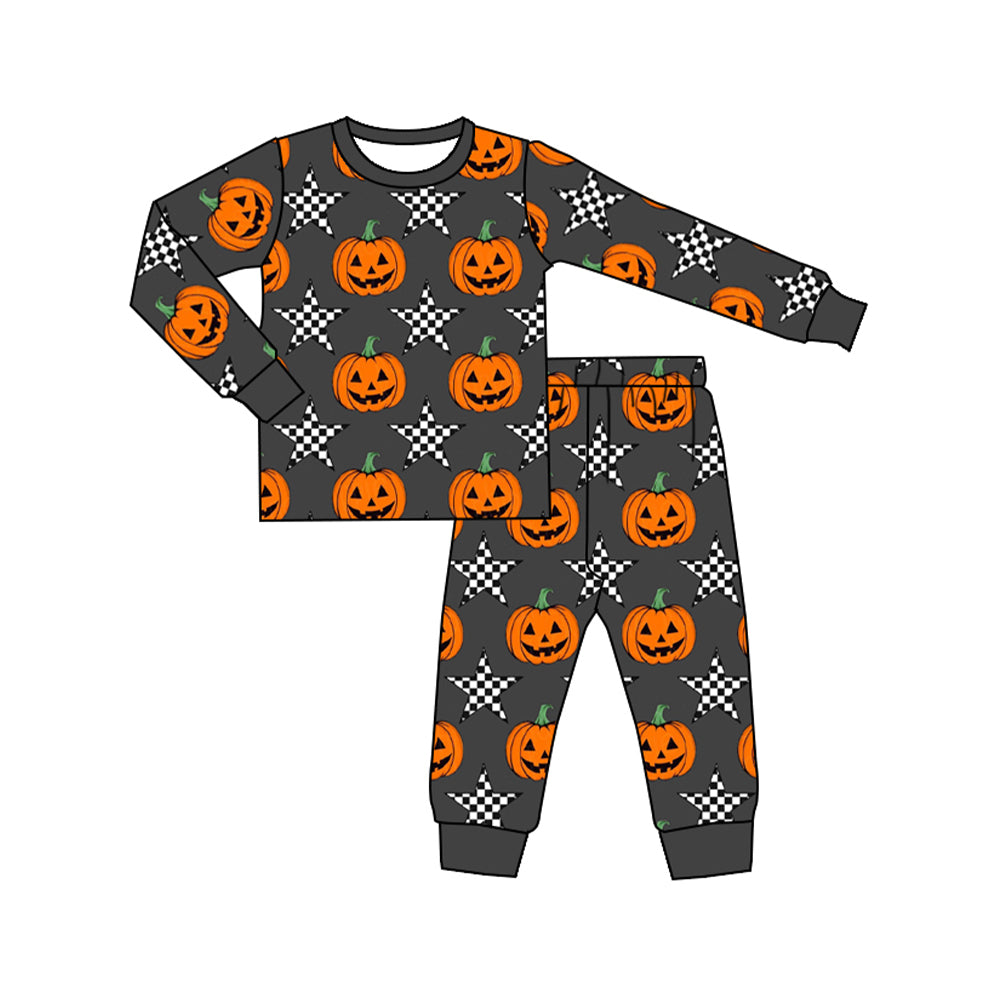 preorder BLP0781 Halloween pumpkin star grey long sleeve pants boys pajamas