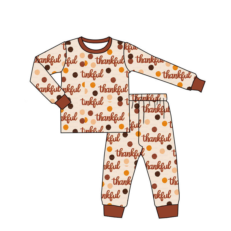 preorder BLP0782 Thankful Thanksgiving dot long sleeve pants boys pajamas