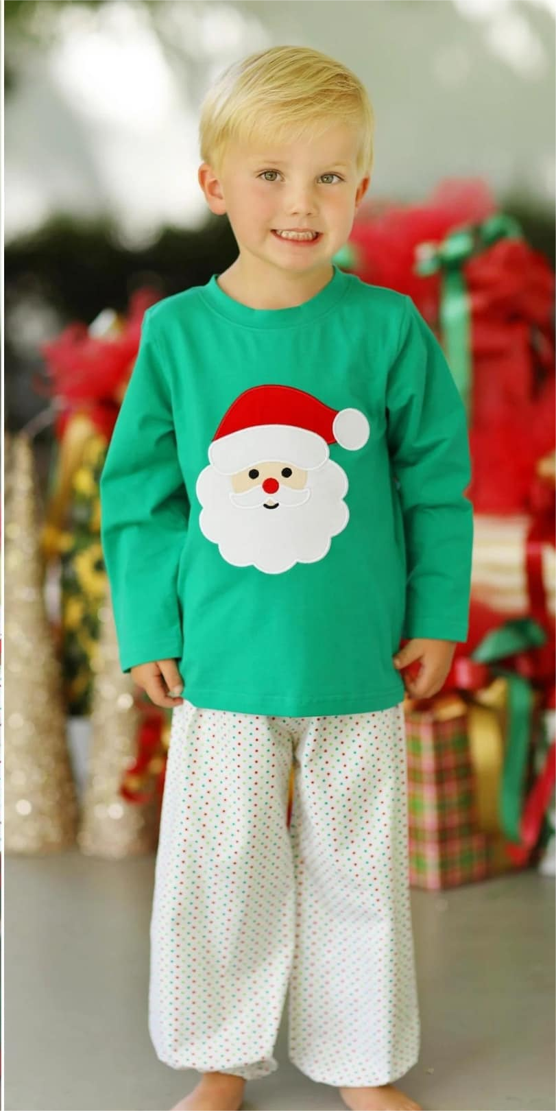 preorder BLP0785 Christmas Santa green long sleeve dot pants boys set