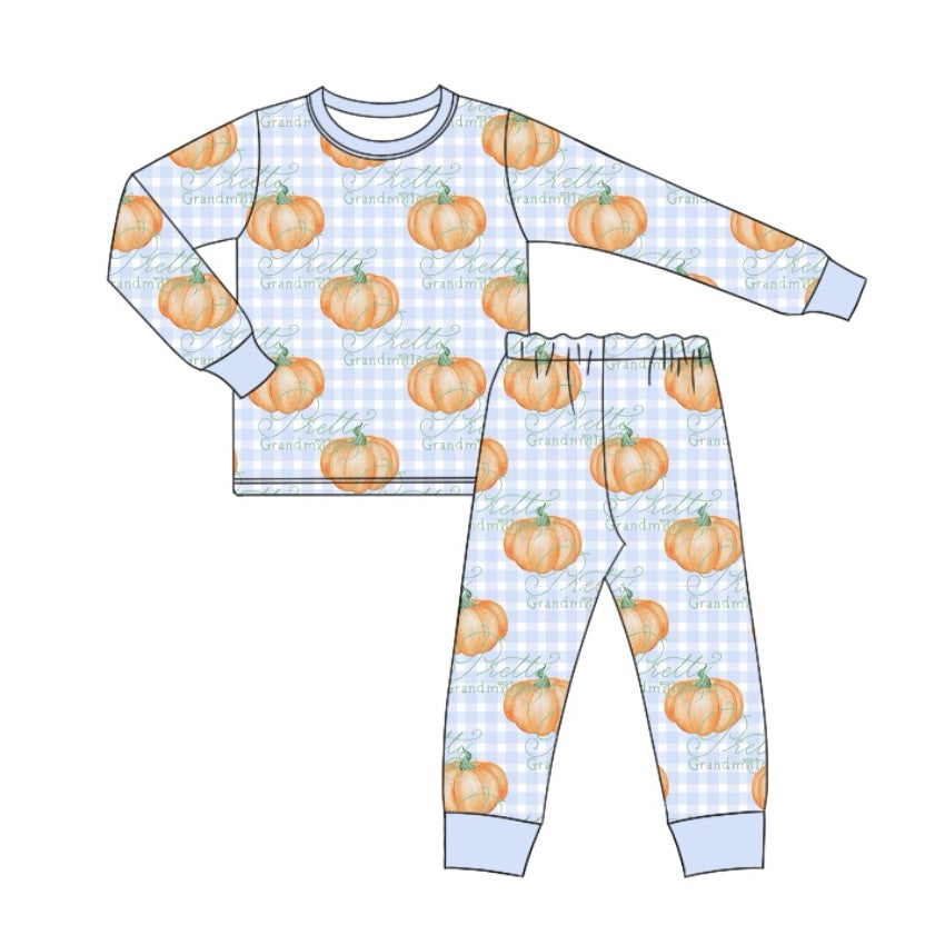 preorder BLP0791 Autumn pumpkin blue checkered long sleeve pants boys pajamas
