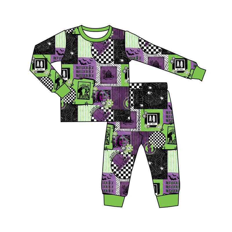 preorder BLP0808 Halloween green purple spider web long sleeve pants boys pajamas