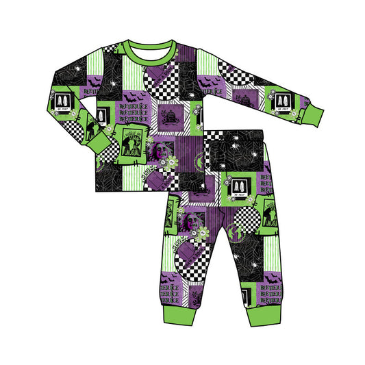 preorder BLP0808 Halloween green purple spider web long sleeve pants boys pajamas