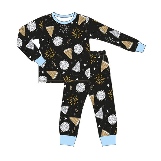 preorder BLP0812 happy new year firework black long sleeve pants boys pajamas
