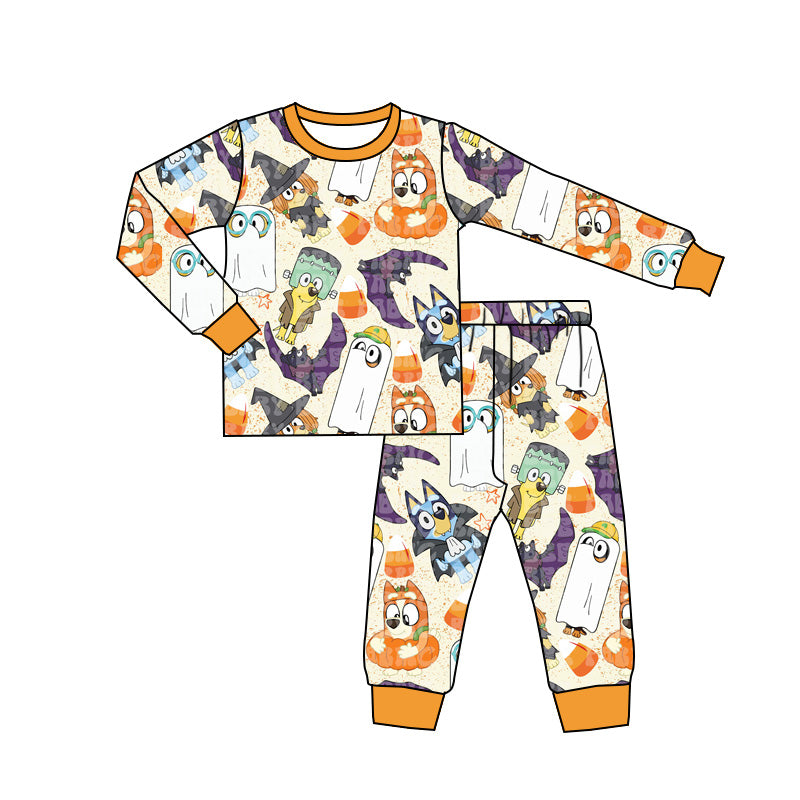 preorder BLP0826 Halloween bat blue dog orange long sleeve pants boys pajamas