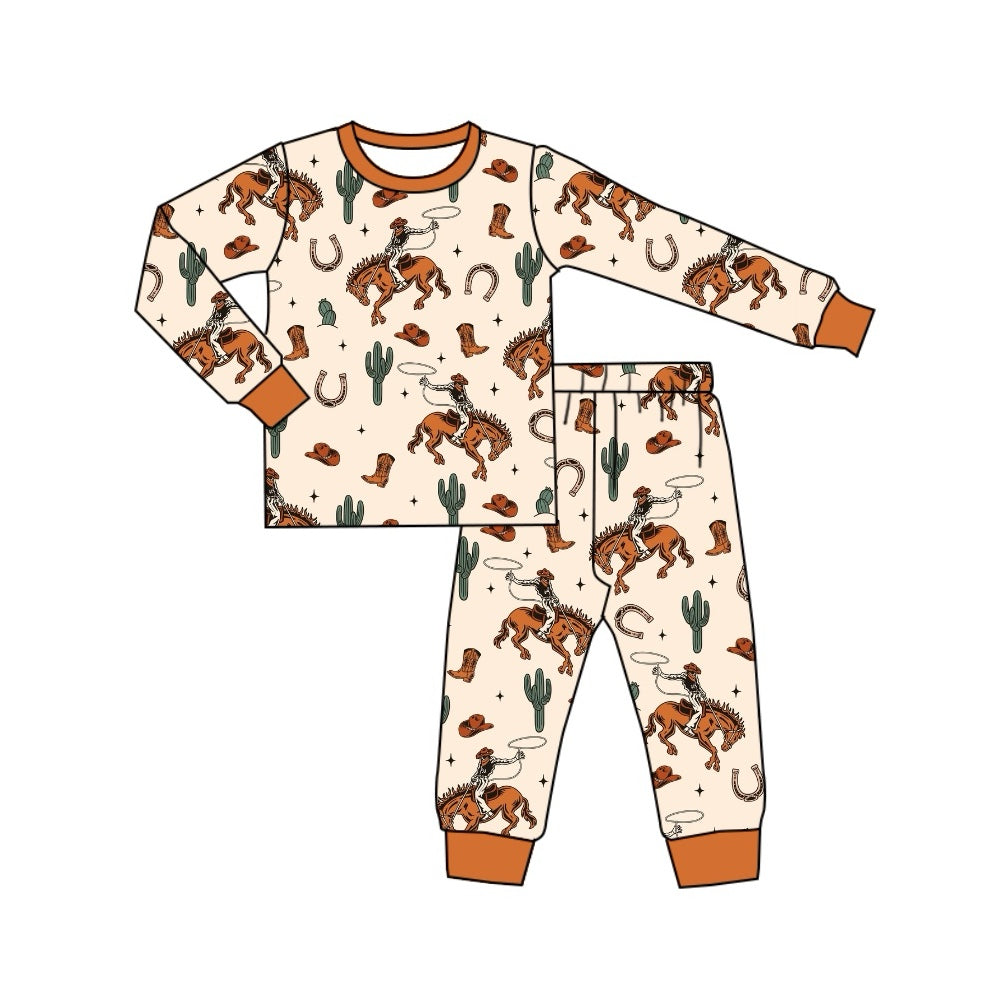 preorder Western rodeo cactus brown long sleeve pants boys pajamas