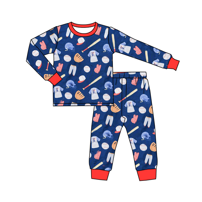 preorder BLP0831 play baseball navy blue long sleeve pants boys pajamas