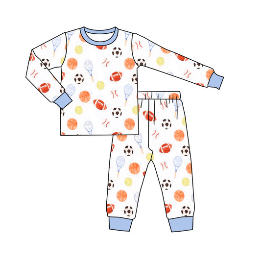 preorder BLP0832 play balls football basketball blue long sleeve pants boys pajamas