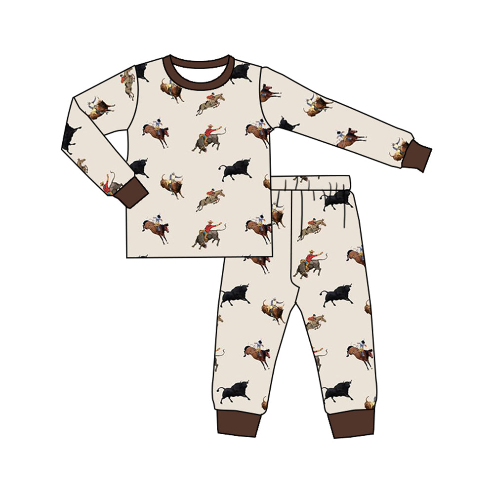preorder BLP0844 Western rodeo brown long sleeve pants boys pajamas