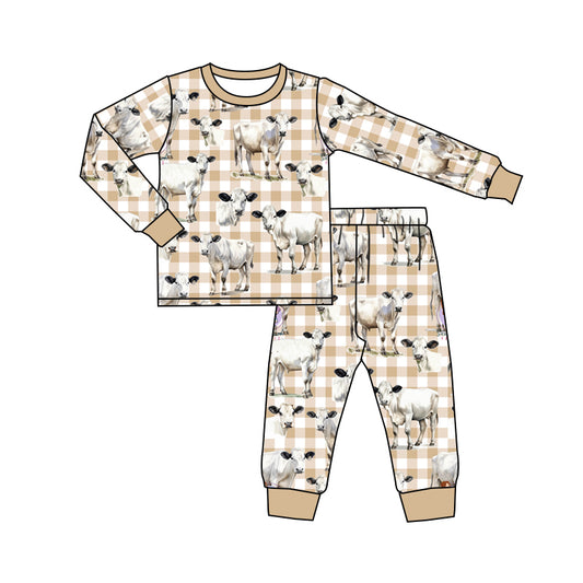 preorder BLP0845 Farm sheep khaki checkered long sleeve pants boys pajamas