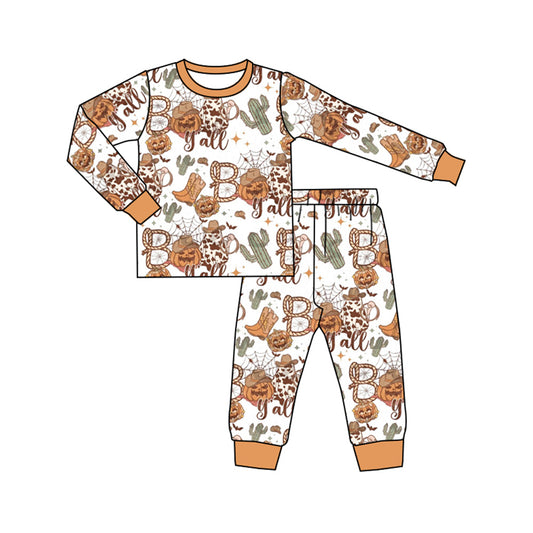 preorder BLP0853 Halloween Western pumpkin cactus long sleeve pants boys pajamas