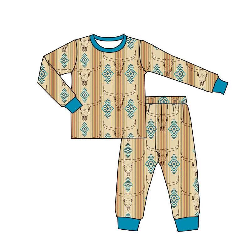 Preorder BLP0861 Western cow Aztec long sleeve pants boys pajamas