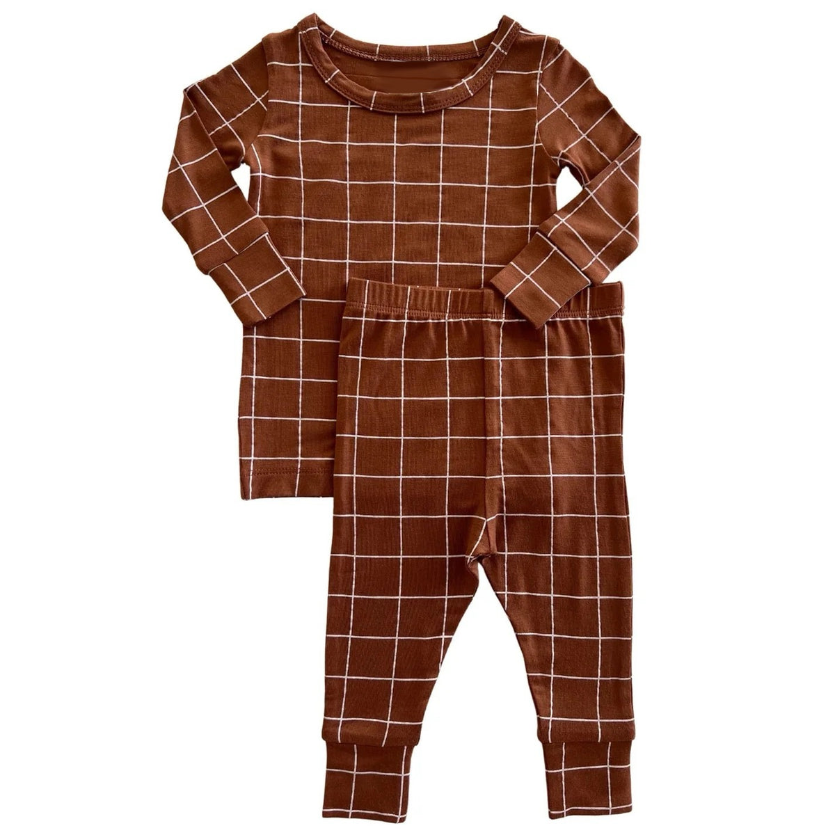 Preorder BLP0883 brown checkered long sleeve pants boys pajamas