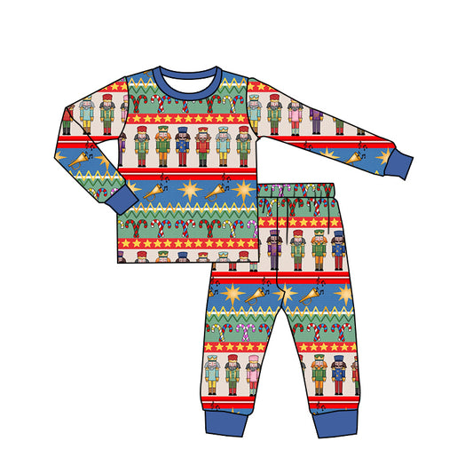 Preorder BLP0887 Christmas cane candy cartoon soldier long sleeve pants boys pajamas