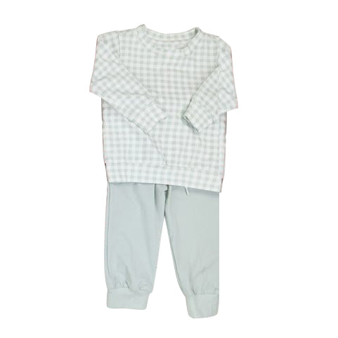 Preorder BLP0888 light green checkered long sleeve pants boys set