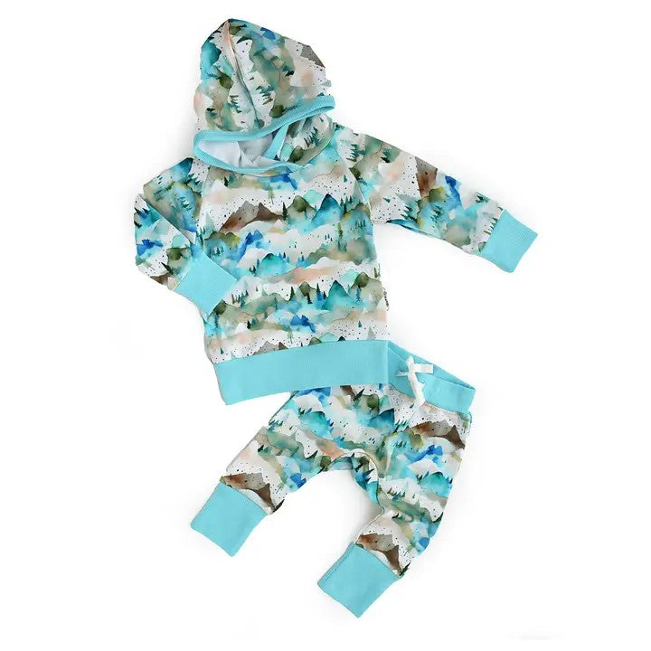 Preorder BLP0891 Western mountain blue hoodie long slevee pants boys set