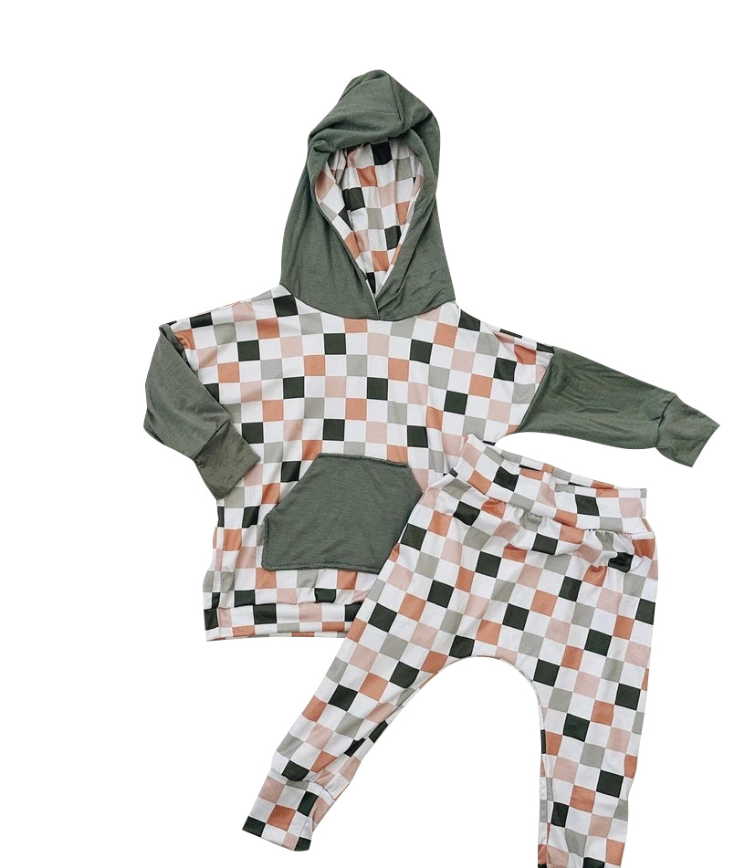 preorder BLP0913 colorful checkered pocket long sleeve hoodie pants boys set