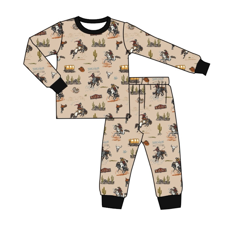 preorder BLP0916 Western rodeo cactus hat long sleeve pants boys pajamas