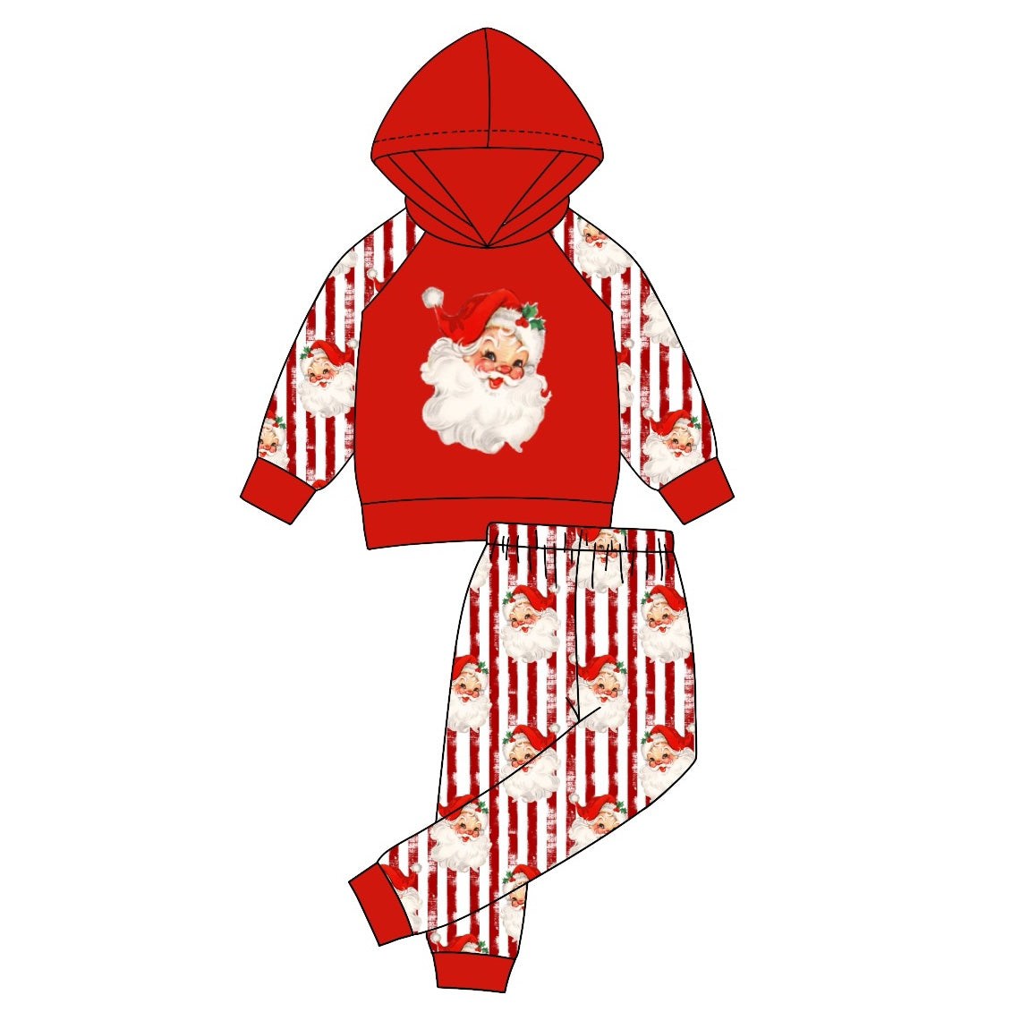 preorder BLP0931 Christmas Santa red hoodie long sleeve red striped pants boys set