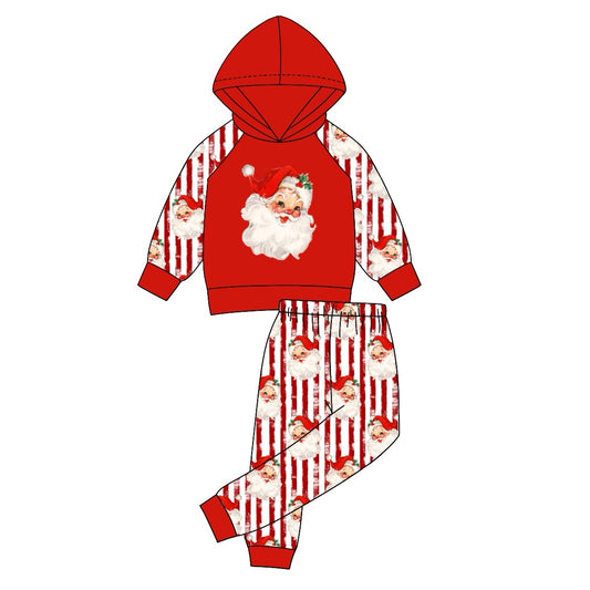 preorder BLP0931 Christmas Santa red hoodie long sleeve red striped pants boys set