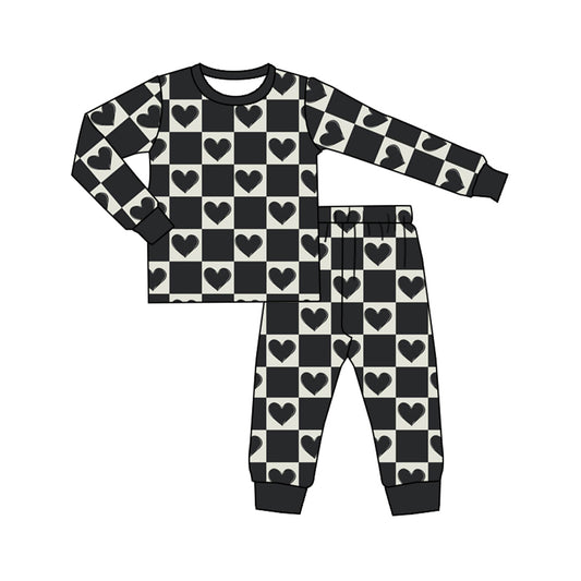 preorder BLP0953 heart black checkered long sleeve pants boys pajamas