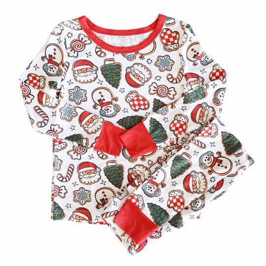 preorder BLP0958 Christmas Santa cane candy tree red long sleeve pants boys pajamas