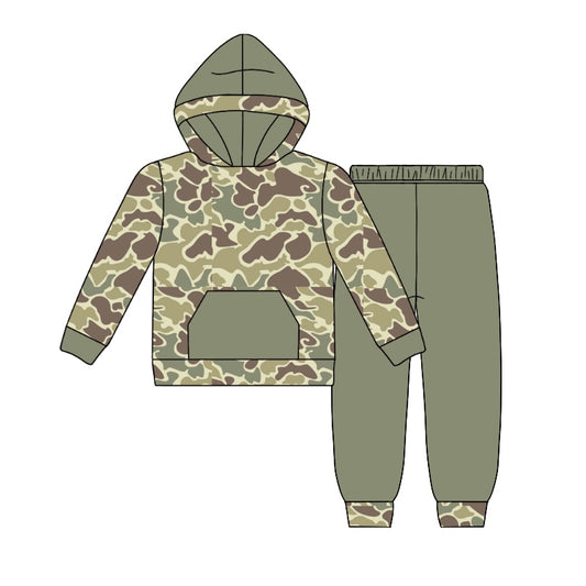 Preorder BLP0960 light green camo pocket long sleeve hoodie pants boys set