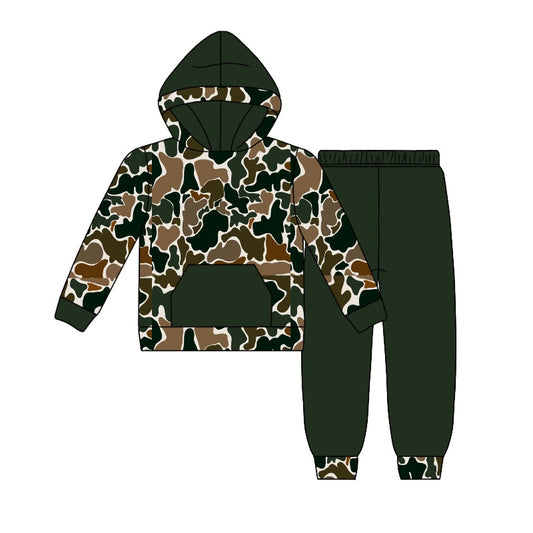 Preorder BLP0962 dark green camo pocket long sleeve hoodie pants boys set