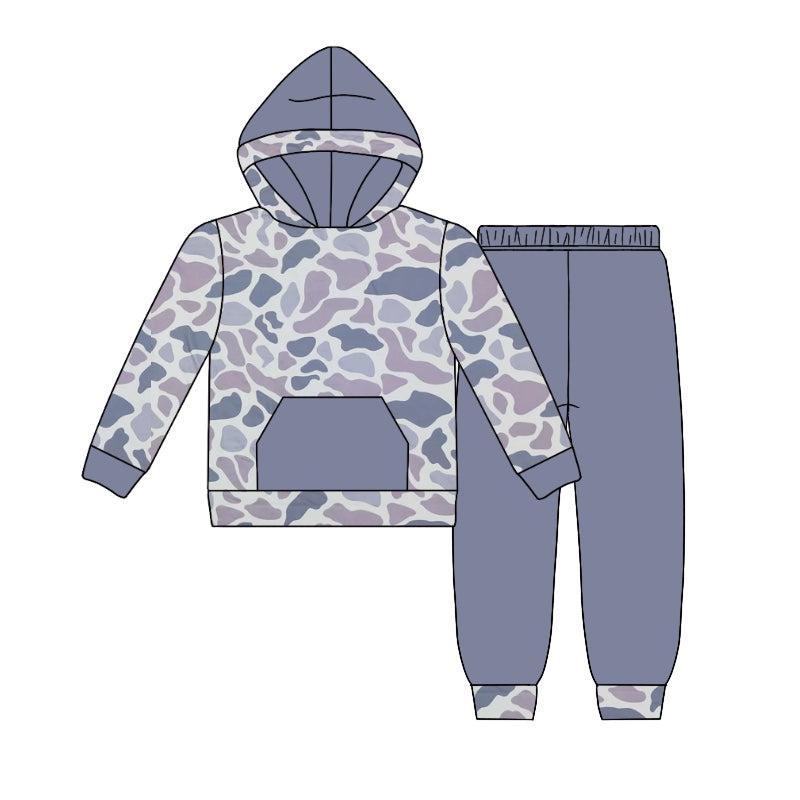 Preorder BLP0963 dark grey camo pocket long sleeve hoodie pants boys set