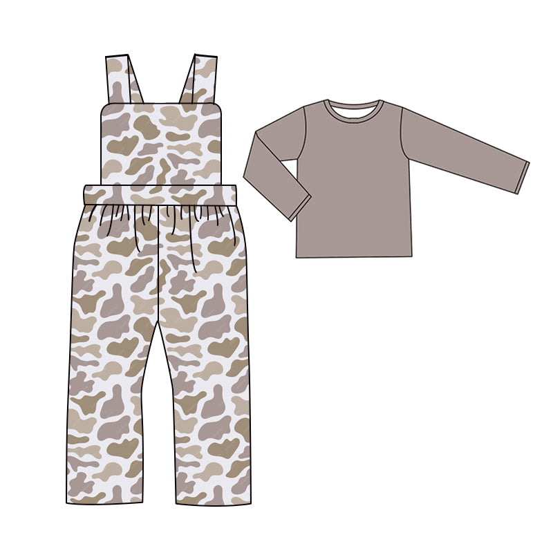 Preorder BLP0971 light brown long sleeve camo sleeveless boys jumpsuits boys set