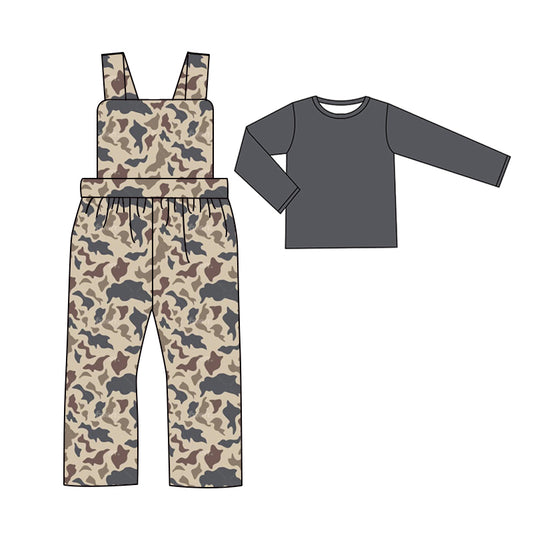 Preorder BLP0974 dark grey long sleeve camo sleeveless boys jumpsuits boys set