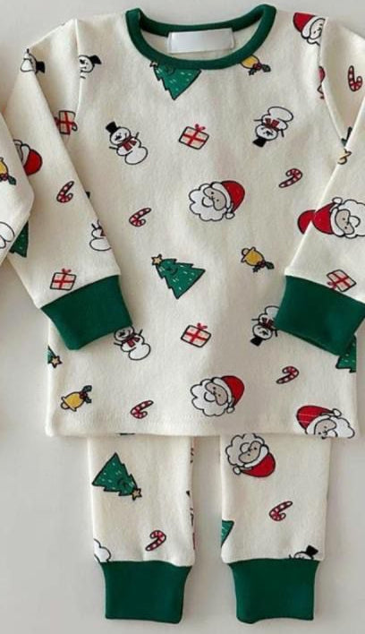 Preorder BLP0979 Christmas Santa tree cane candy green long sleeve pants boys pajamas