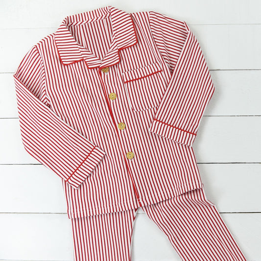 Preorder BLP0980 Christmas red striped pocket long sleeve pants boys pajamas