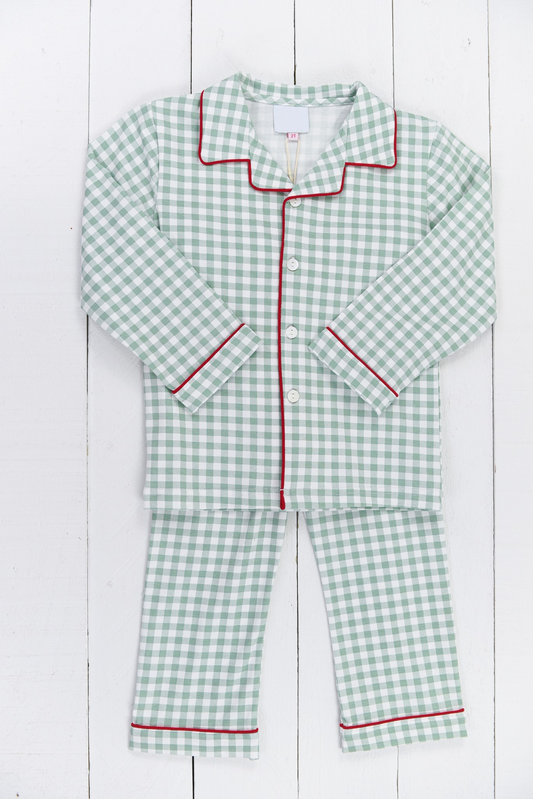 Preorder BLP0981 Christmas green checkered long sleeve pants boys pajamas