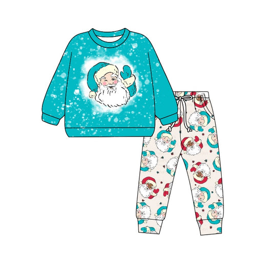 Preorder BLP0984 Christmas Santa blue long sleeve pants boys set