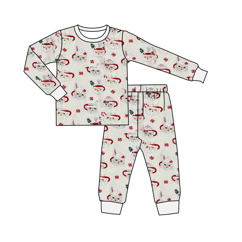 Preorder BLP0986 Christmas Santa coffee long sleeve pants boys pajamas