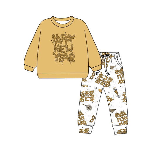 Preorder BLP0987 Happy new year gold long sleeve pants boys set