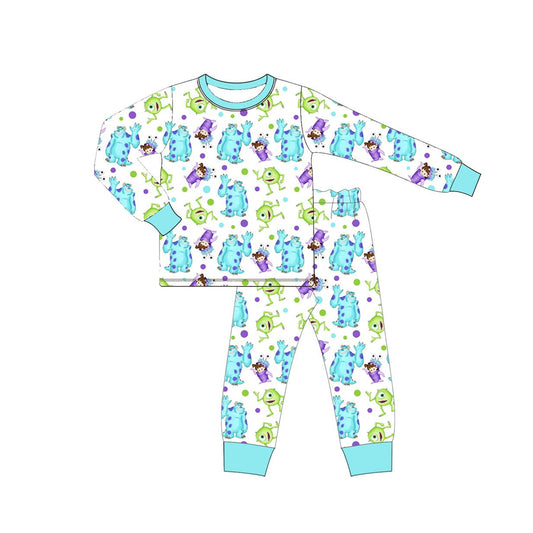 Preorder BLP0988 cartoon monster girl blue long sleeve pants boys pajamas