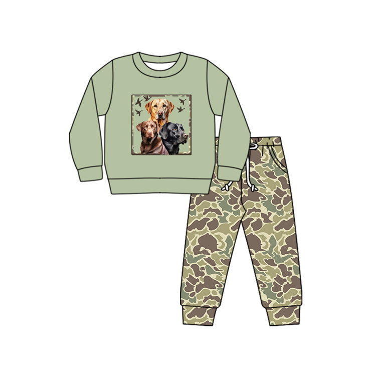 Preorder BLP0989 hunting dogs green long sleeve camo pants boys set