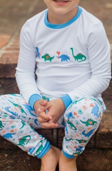 Preorder BLP0990 heart cute cartoon dinosaur long sleeve pants boys blue pajamas