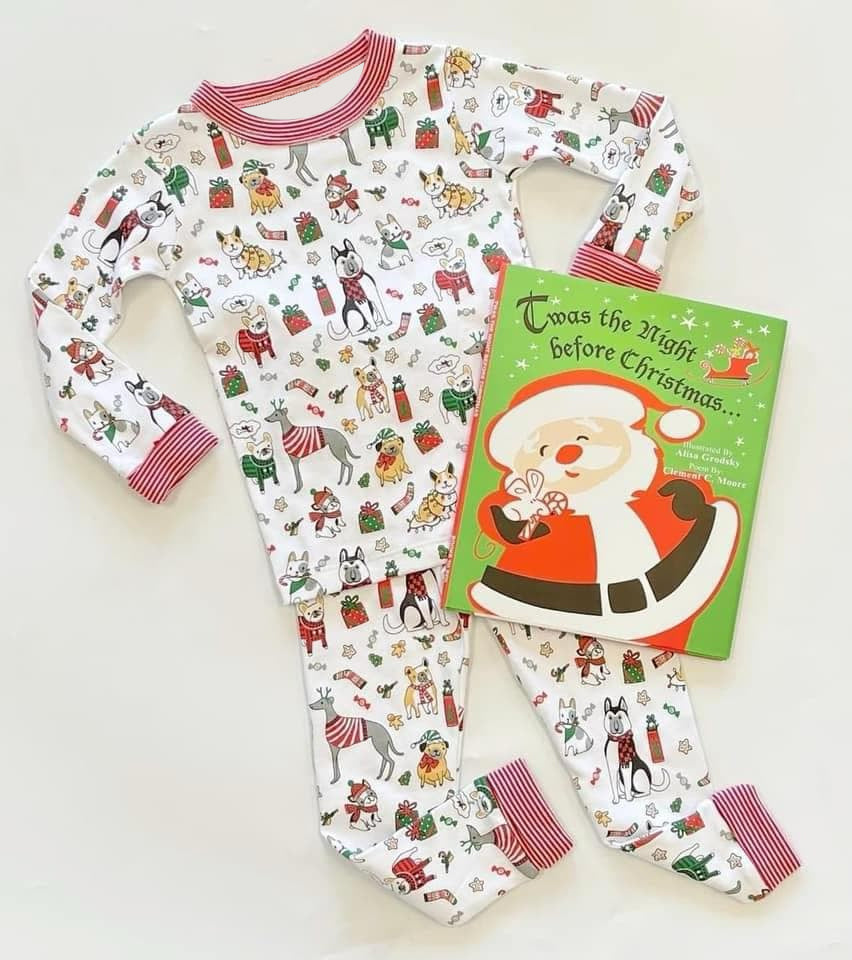 Preorder BLP0994 Christmas cartoon dog gift red long sleeve pants boys pajamas